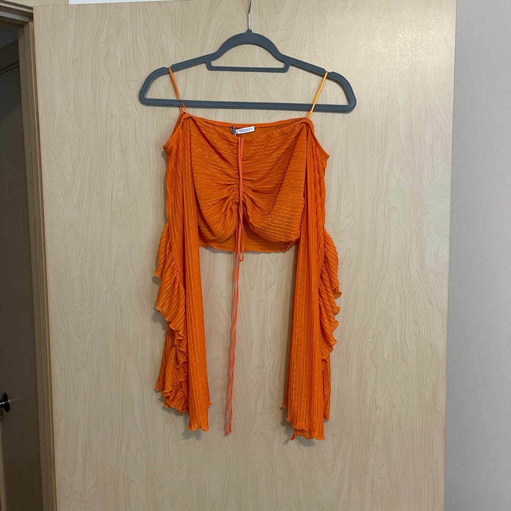 Orange Zara off the shoulder top